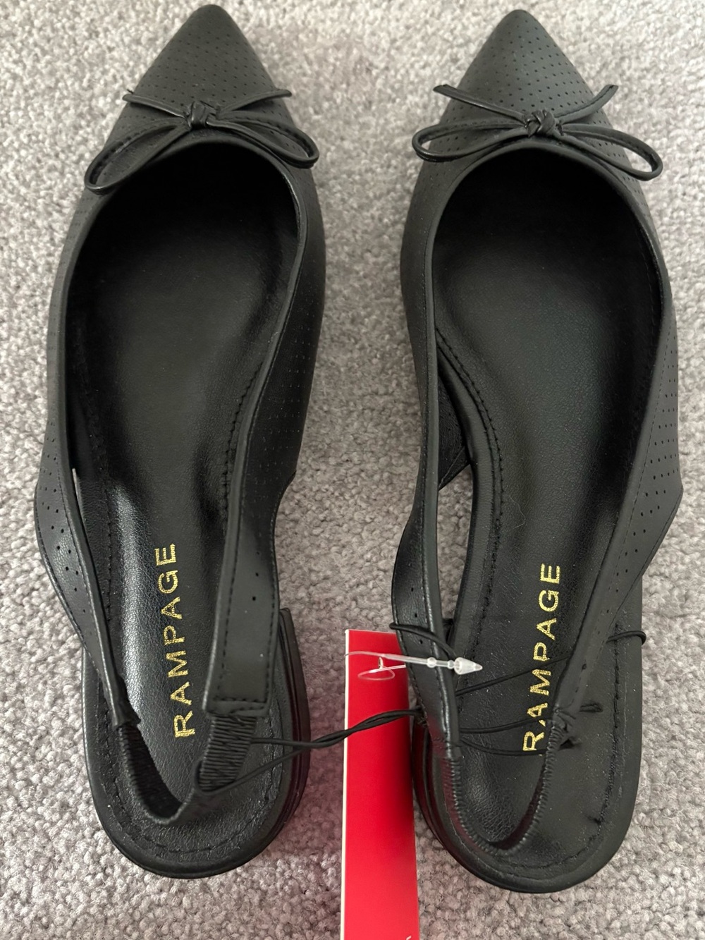 Rampage Caitlin Black Pointed Toe Bow Slingback Flats – Women's Size 9 NWT